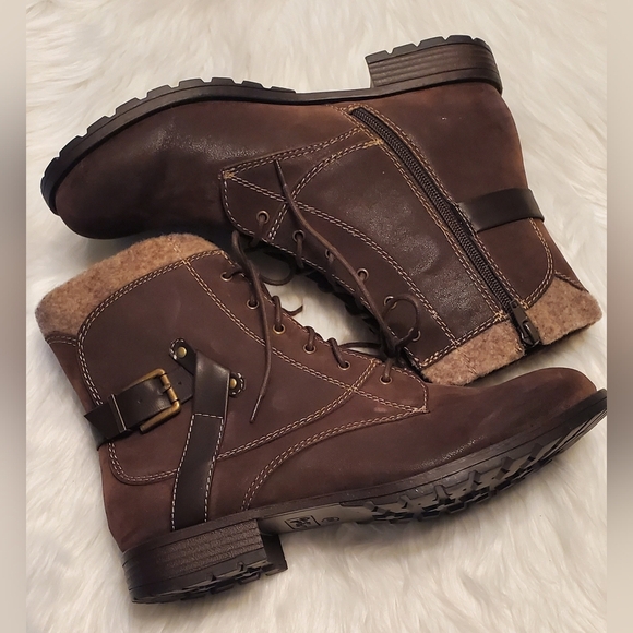Crown Vintage Shoes - Crown Vintage Rugged Lace Up Womens Brown Ankle Combat Boots Stacked Heel 10